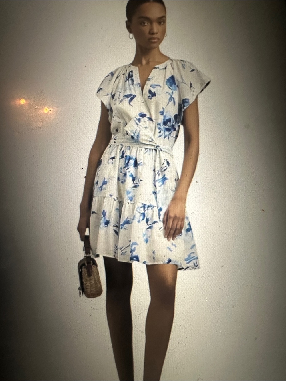 NWT Lauren Ralph Lauren Tie-Waist Short Dress in Blue and White Cotton, size 12